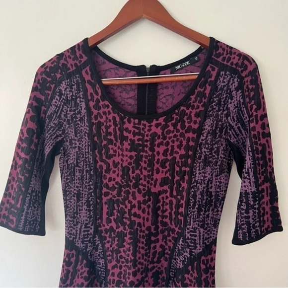 NIC + ZOE Purple Animal Print A-Line Dress - Picture 3 of 6